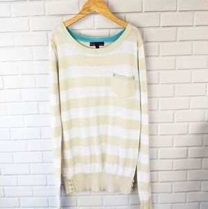 t/o‎ sweaters Tan and Cream Striped Sweater